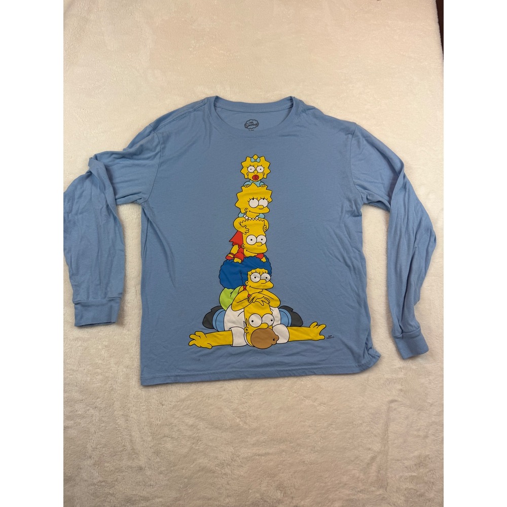 The Simpsons Family Stack Long Sleeve Graphic Tee Light Blue Mens Large L